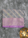 Kota tissue fancy saree light grey color allover zari weaves & zari border with rich pallu and contrast tissue blouse