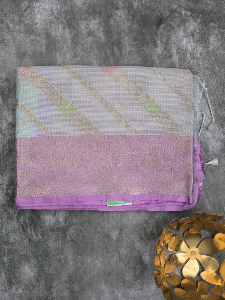 Kota tissue fancy saree light blue color allover zari weaves & zari border with rich pallu and contrast tissue blouse