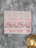 Organza fancy saree light grey color allover embroidery & embroidery border with short zari pallu and plain self blouse