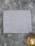 Jute tissue fancy saree gray color allover embroidery & kaddi border with short pallu and plain self blouse