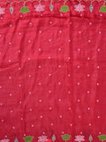 Soft organza fancy saree red color allover motifs & embroidery cutwork border with running pallu and contrast printed blouse