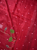 Soft organza fancy saree red color allover motifs & embroidery cutwork border with running pallu and contrast printed blouse