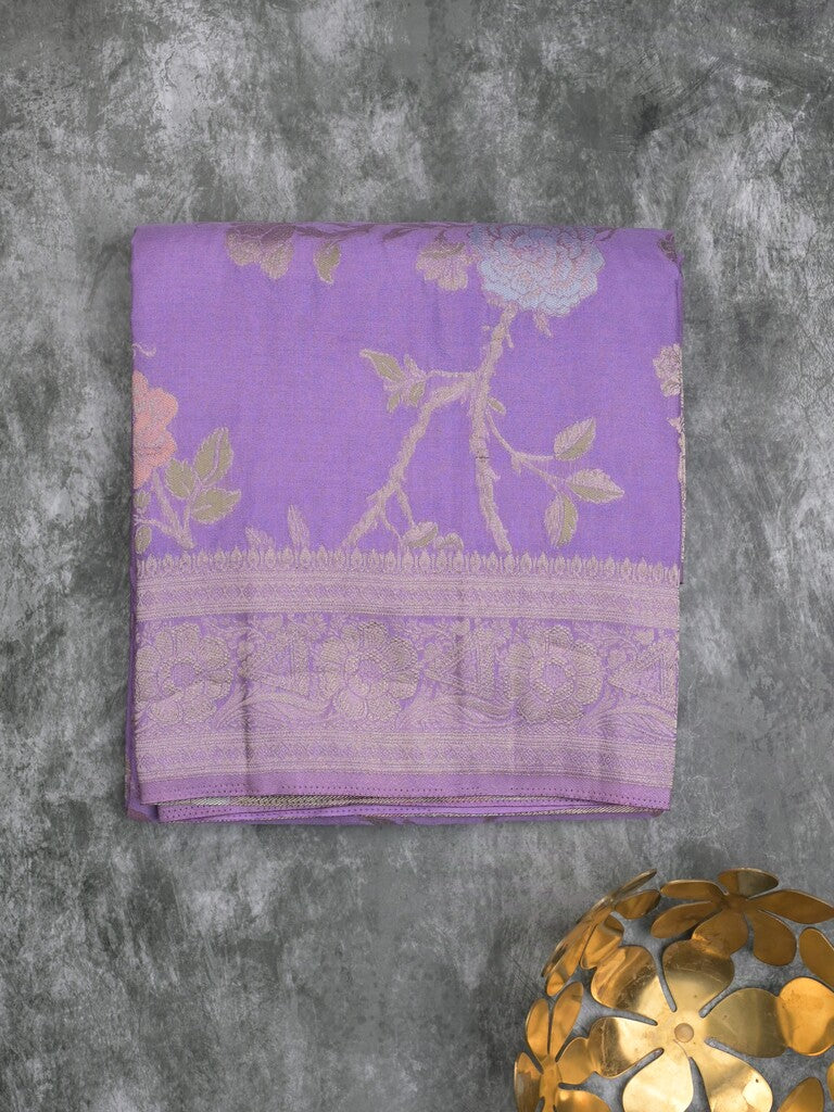 Georgette fancy saree lavender color allover zari weaves & zari border with rich pallu and plain self blouse