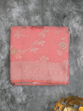 Georgette fancy saree coral pink color allover zari weaves & zari border with rich pallu and plain self blouse