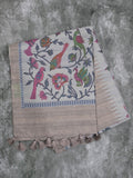 Tussar fancy saree beige color allover motifs & printed border with running pallu and attached self blouse