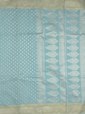 Chanderi kora fancy saree light blue color allover zari motifs & zari border with rich pallu and plain blouse