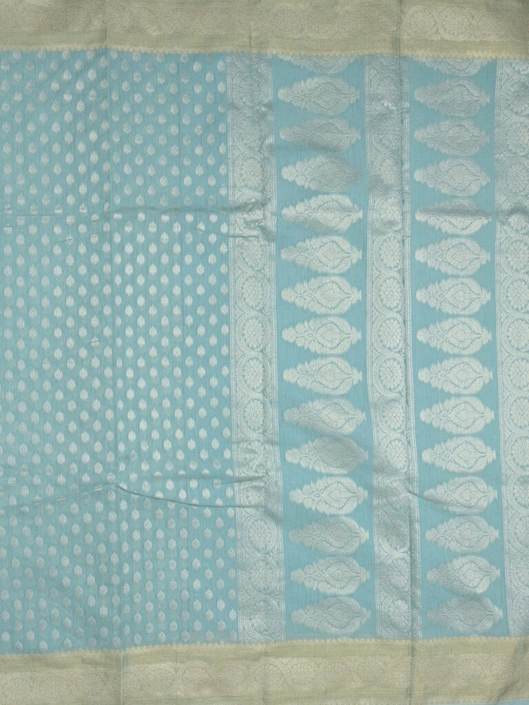 Chanderi kora fancy saree light blue color allover zari motifs & zari border with rich pallu and plain blouse