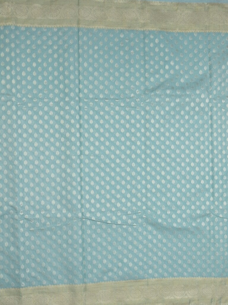 Chanderi kora fancy saree light blue color allover zari motifs & zari border with rich pallu and plain blouse