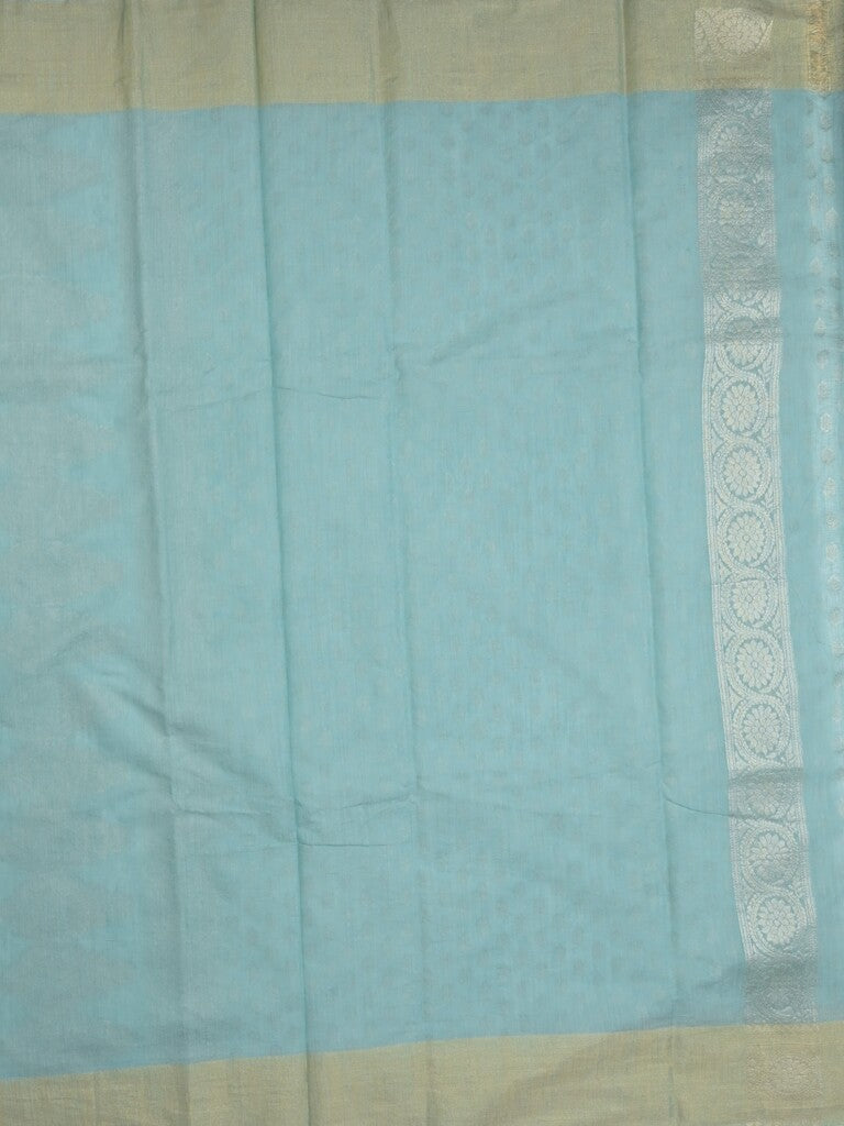 Chanderi kora fancy saree light blue color allover zari motifs & zari border with rich pallu and plain blouse