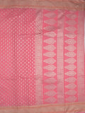 Chanderi kora fancy saree light pink color allover zari motifs & zari border with rich pallu and plain blouse