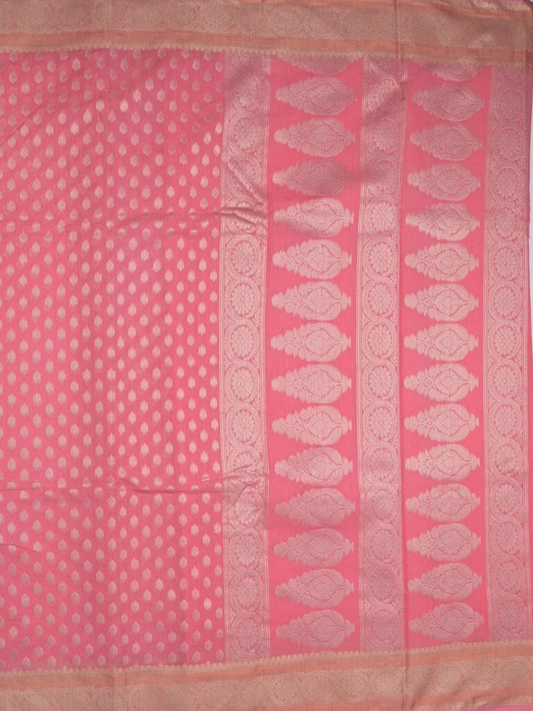 Chanderi kora fancy saree light pink color allover zari motifs & zari border with rich pallu and plain blouse