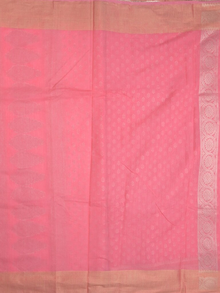 Chanderi kora fancy saree light pink color allover zari motifs & zari border with rich pallu and plain blouse