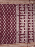 Chanderi kora fancy saree dark brown color allover zari motifs & zari border with rich pallu and plain blouse