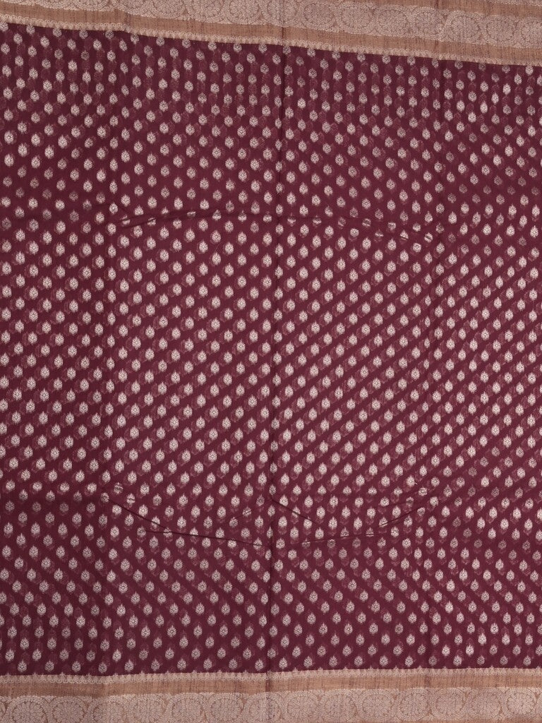 Chanderi kora fancy saree dark brown color allover zari motifs & zari border with rich pallu and plain blouse
