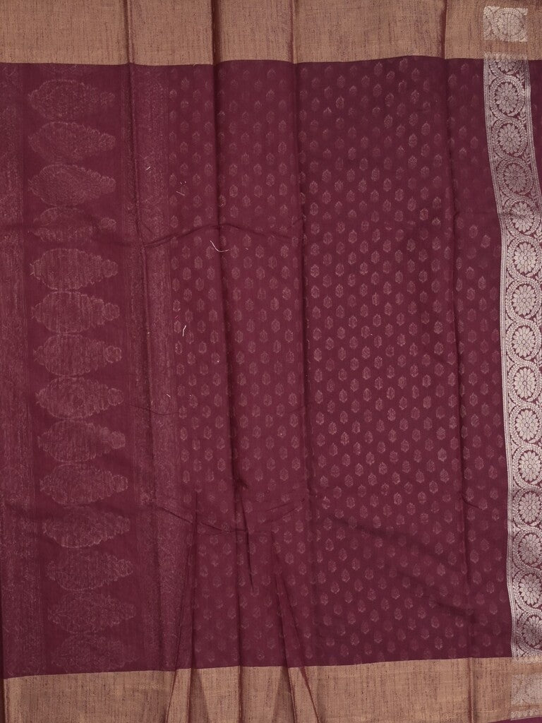 Chanderi kora fancy saree dark brown color allover zari motifs & zari border with rich pallu and plain blouse