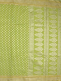 Chanderi kora fancy saree light green color allover zari motifs & zari border with rich pallu and plain blouse