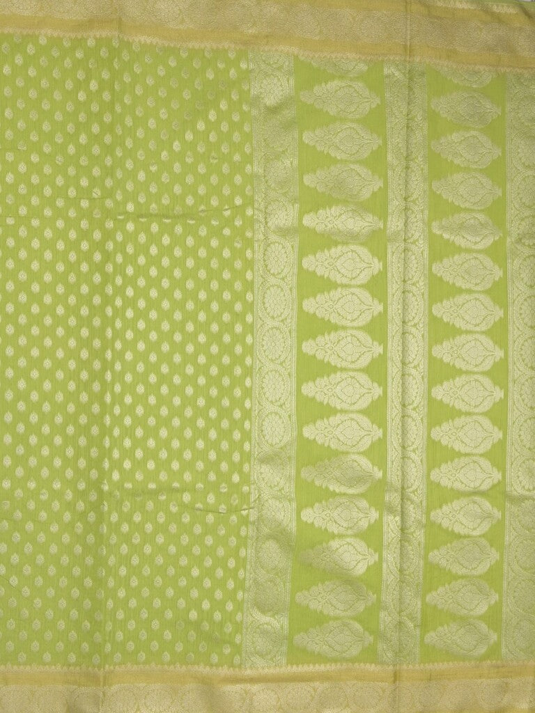 Chanderi kora fancy saree light green color allover zari motifs & zari border with rich pallu and plain blouse