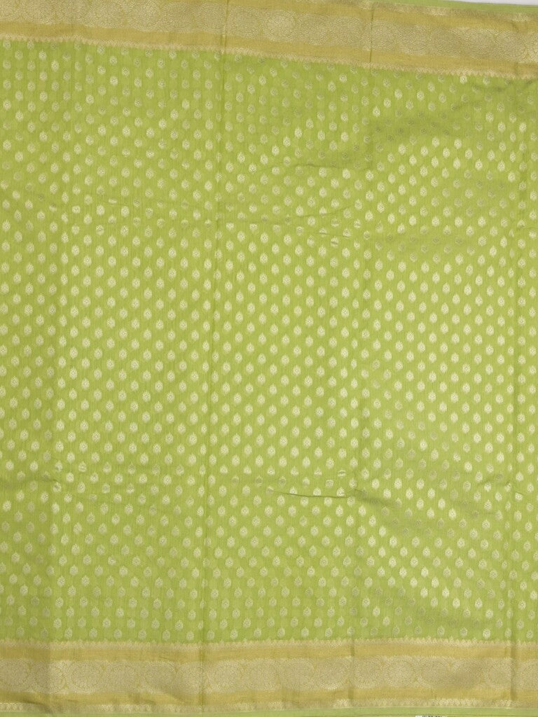 Chanderi kora fancy saree light green color allover zari motifs & zari border with rich pallu and plain blouse