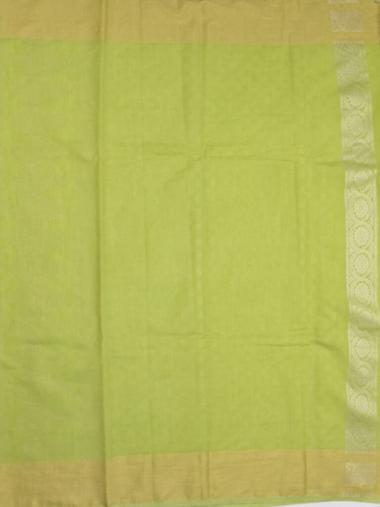 Chanderi kora fancy saree light green color allover zari motifs & zari border with rich pallu and plain blouse