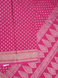 Chanderi kora fancy saree magenta color allover zari motifs & zari border with rich pallu and plain blouse