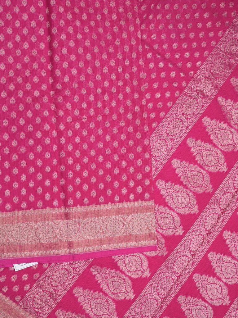Chanderi kora fancy saree magenta color allover zari motifs & zari border with rich pallu and plain blouse