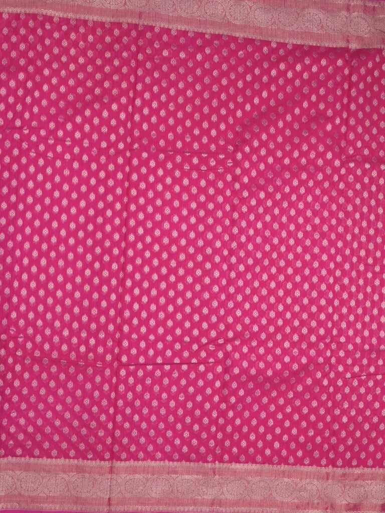 Chanderi kora fancy saree magenta color allover zari motifs & zari border with rich pallu and plain blouse