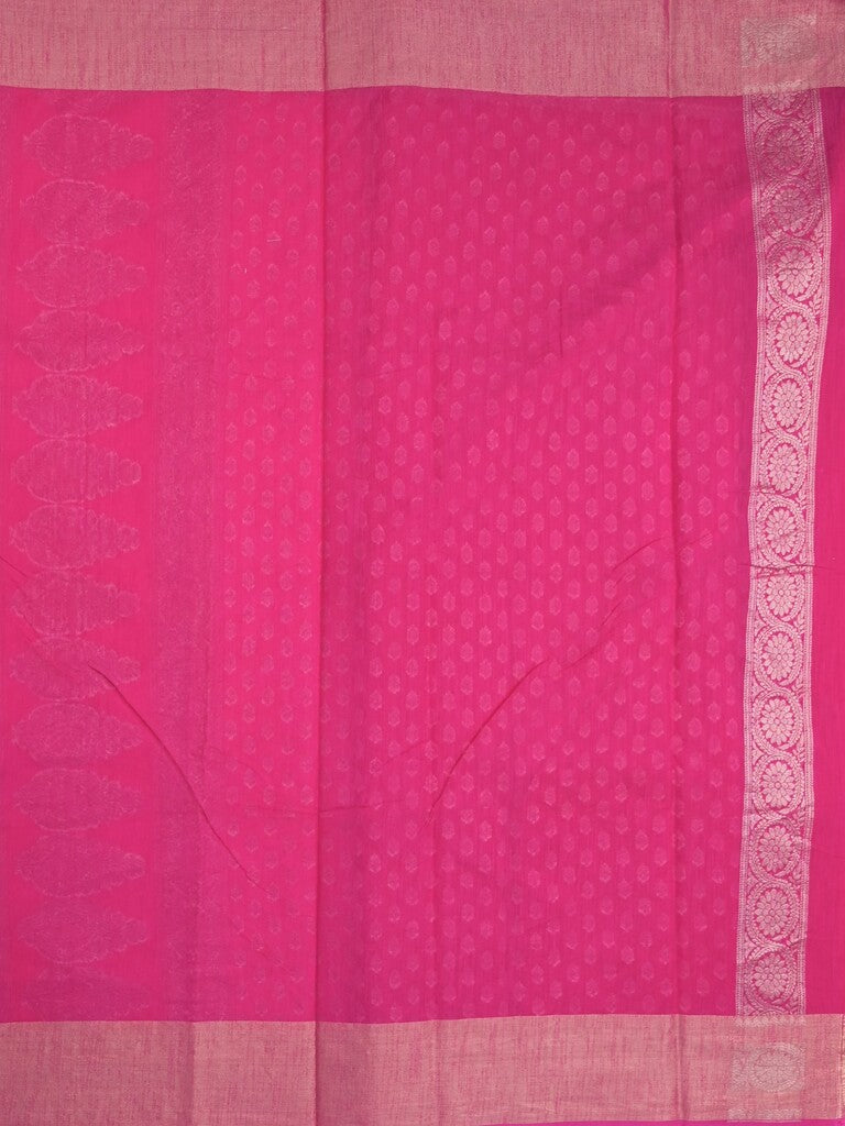 Chanderi kora fancy saree magenta color allover zari motifs & zari border with rich pallu and plain blouse