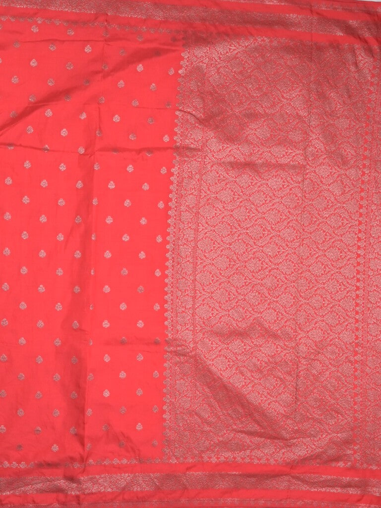 Chanderi kora fancy saree red color allover zari motifs & zari border with rich pallu and plain blouse