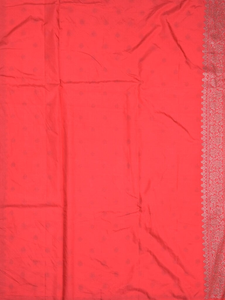 Chanderi kora fancy saree red color allover zari motifs & zari border with rich pallu and plain blouse
