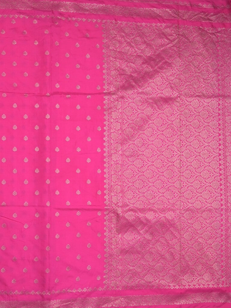 Chanderi kora fancy saree dark pink color allover zari motifs & zari border with rich pallu and plain blouse