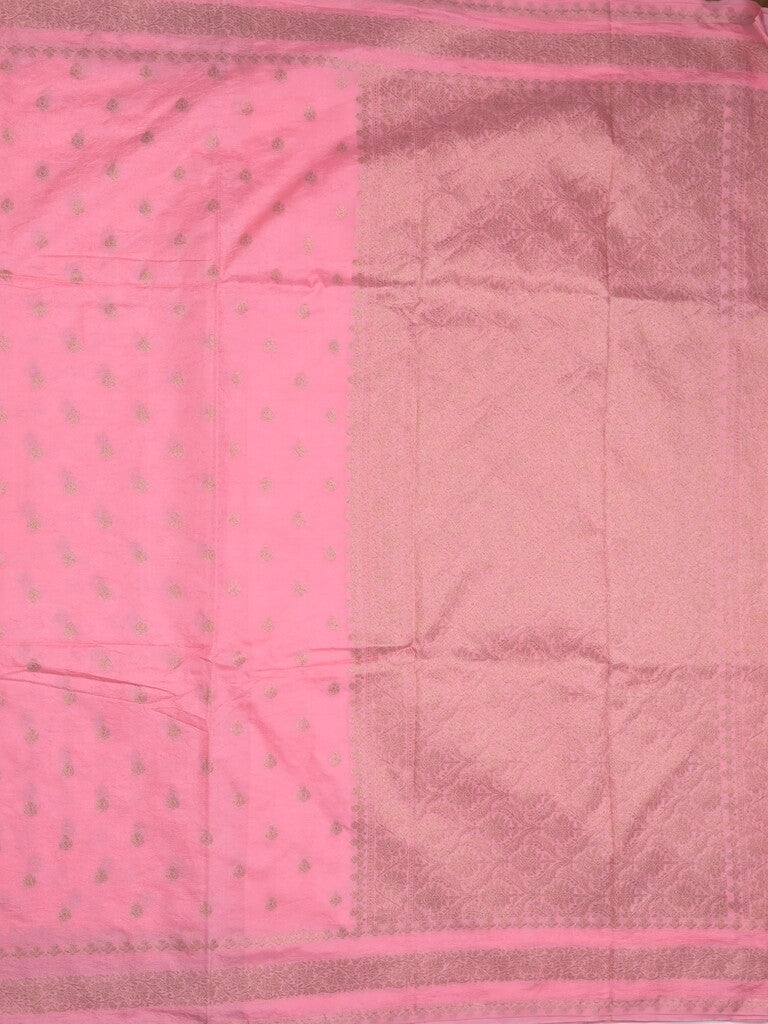 Chanderi kora fancy saree baby pink color allover zari motifs & zari border with rich pallu and plain blouse