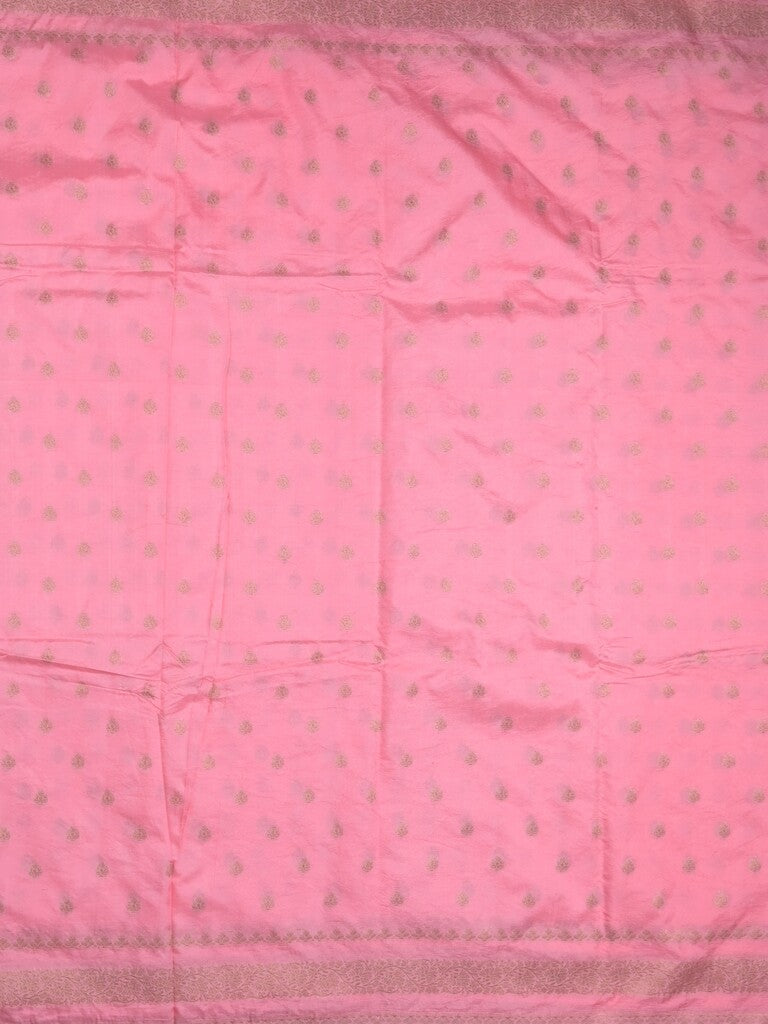 Chanderi kora fancy saree baby pink color allover zari motifs & zari border with rich pallu and plain blouse