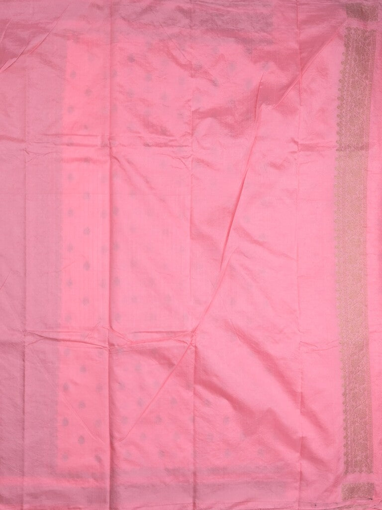 Chanderi kora fancy saree baby pink color allover zari motifs & zari border with rich pallu and plain blouse