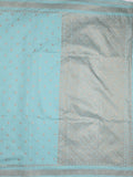 Chanderi kora fancy saree light blue color allover zari motifs & zari border with rich pallu and plain blouse
