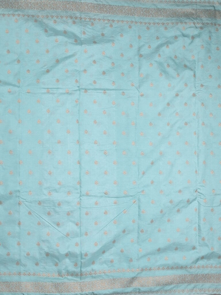 Chanderi kora fancy saree light blue color allover zari motifs & zari border with rich pallu and plain blouse