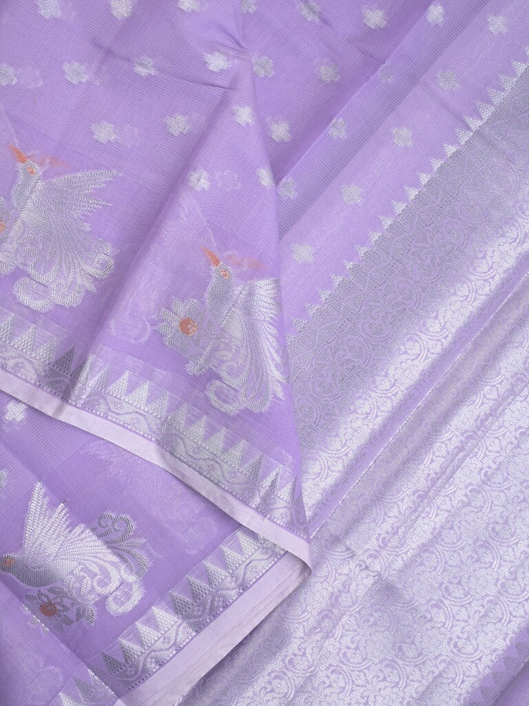 Chanderi fancy saree lavender color allover zari weaves & weaving border with brocade pallu and brocade blouse