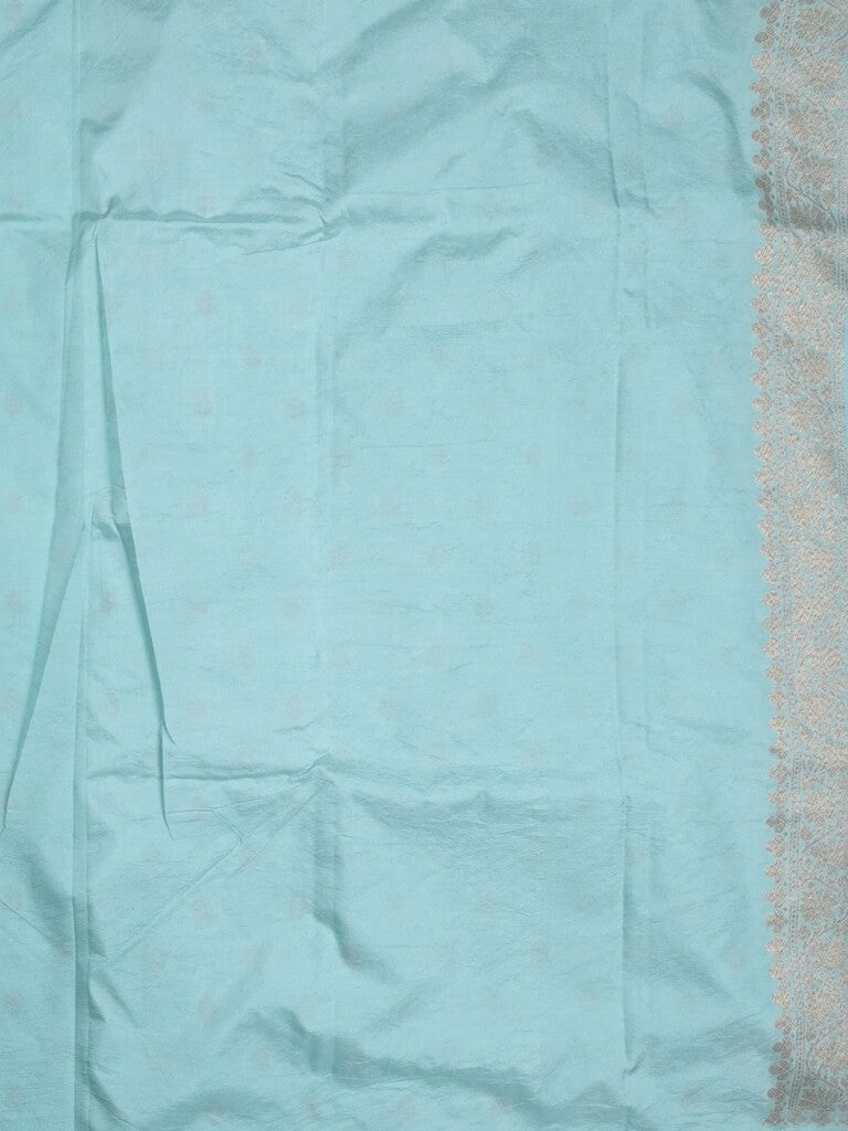 Chanderi kora fancy saree light blue color allover zari motifs & zari border with rich pallu and plain blouse
