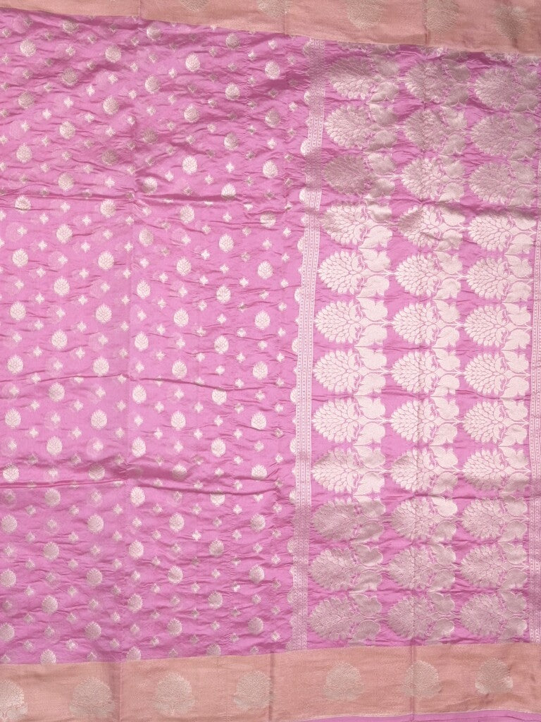 Chanderi kora fancy saree light purple color allover zari motifs & zari border with rich pallu and plain blouse