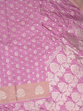 Chanderi kora fancy saree light purple color allover zari motifs & zari border with rich pallu and plain blouse