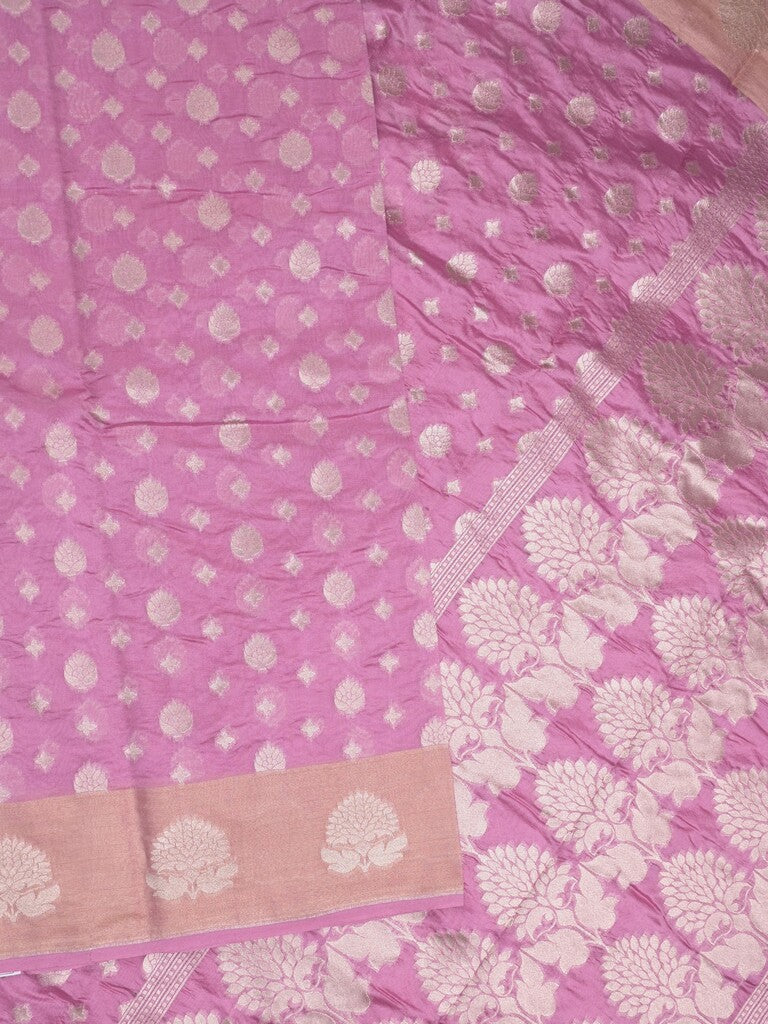 Chanderi kora fancy saree light purple color allover zari motifs & zari border with rich pallu and plain blouse