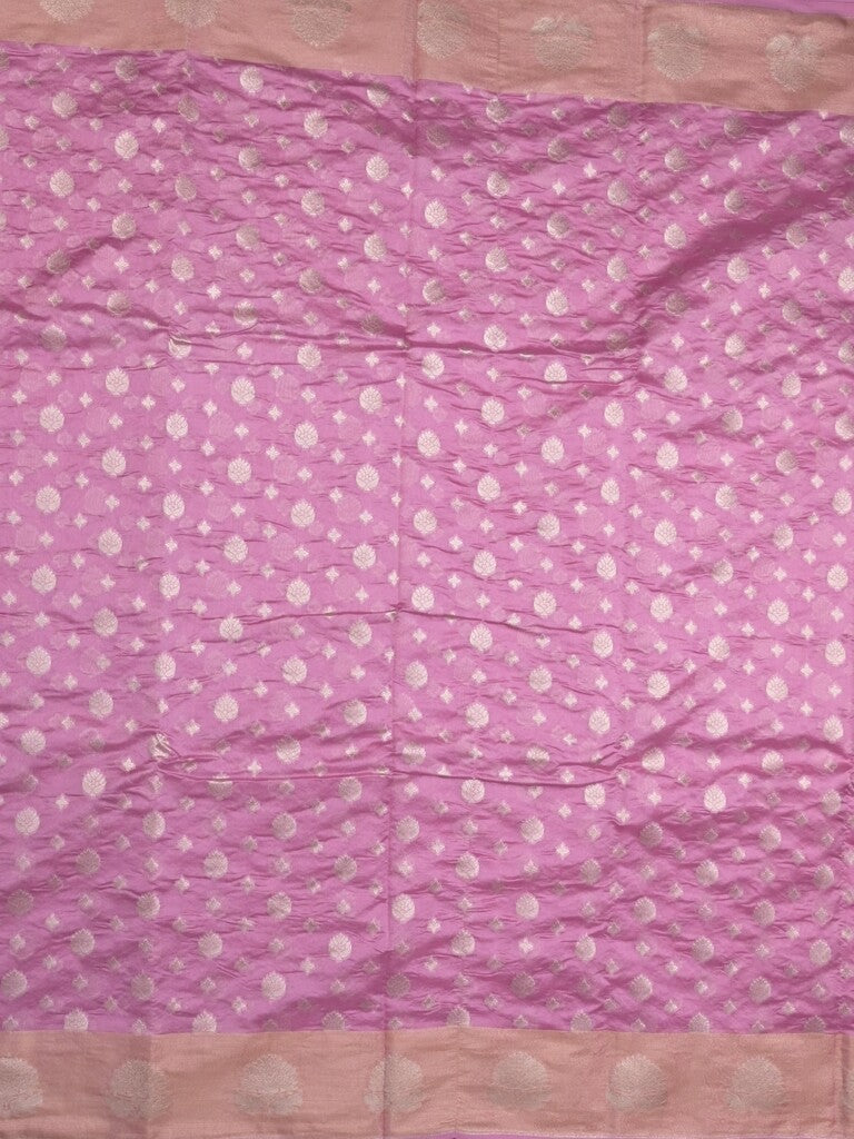 Chanderi kora fancy saree light purple color allover zari motifs & zari border with rich pallu and plain blouse