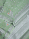 Chanderi fancy saree light green color allover zari weaves & weaving border with brocade pallu and brocade blouse