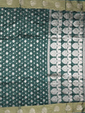Chanderi kora fancy saree dark green color allover zari motifs & zari border with rich pallu and plain blouse