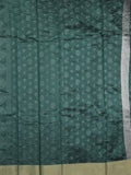 Chanderi kora fancy saree dark green color allover zari motifs & zari border with rich pallu and plain blouse