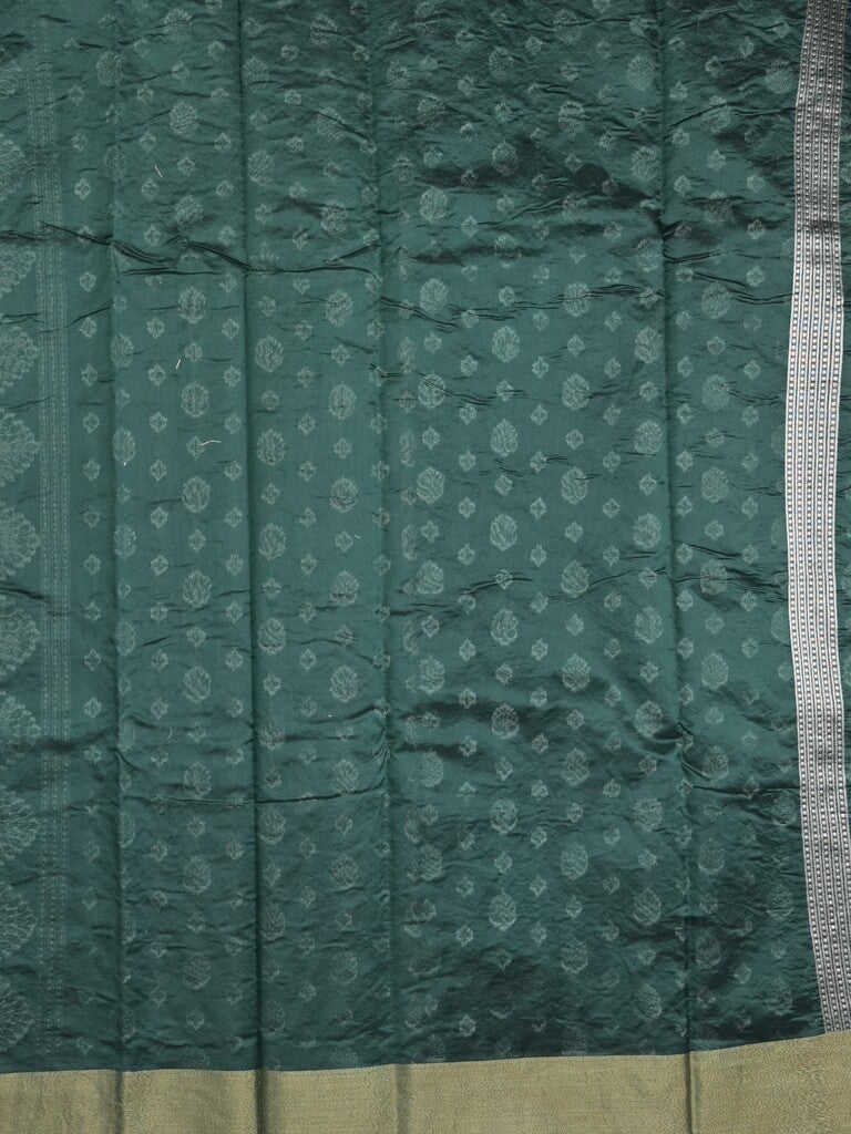 Chanderi kora fancy saree dark green color allover zari motifs & zari border with rich pallu and plain blouse