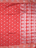 Chanderi kora fancy saree red color allover zari motifs & zari border with rich pallu and plain blouse