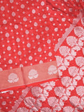 Chanderi kora fancy saree red color allover zari motifs & zari border with rich pallu and plain blouse