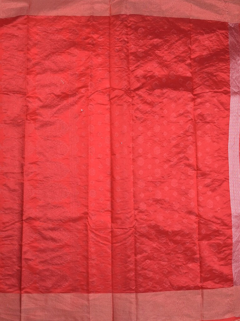 Chanderi kora fancy saree red color allover zari motifs & zari border with rich pallu and plain blouse