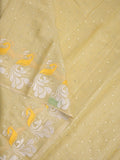 Chanderi jute fancy saree cream color allover mirror work & weaving border with running pallu and attached self blouse