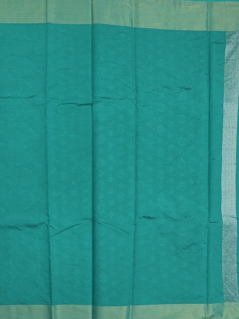 Chanderi kora fancy saree peacock blue color allover zari motifs & zari border with rich pallu and plain blouse